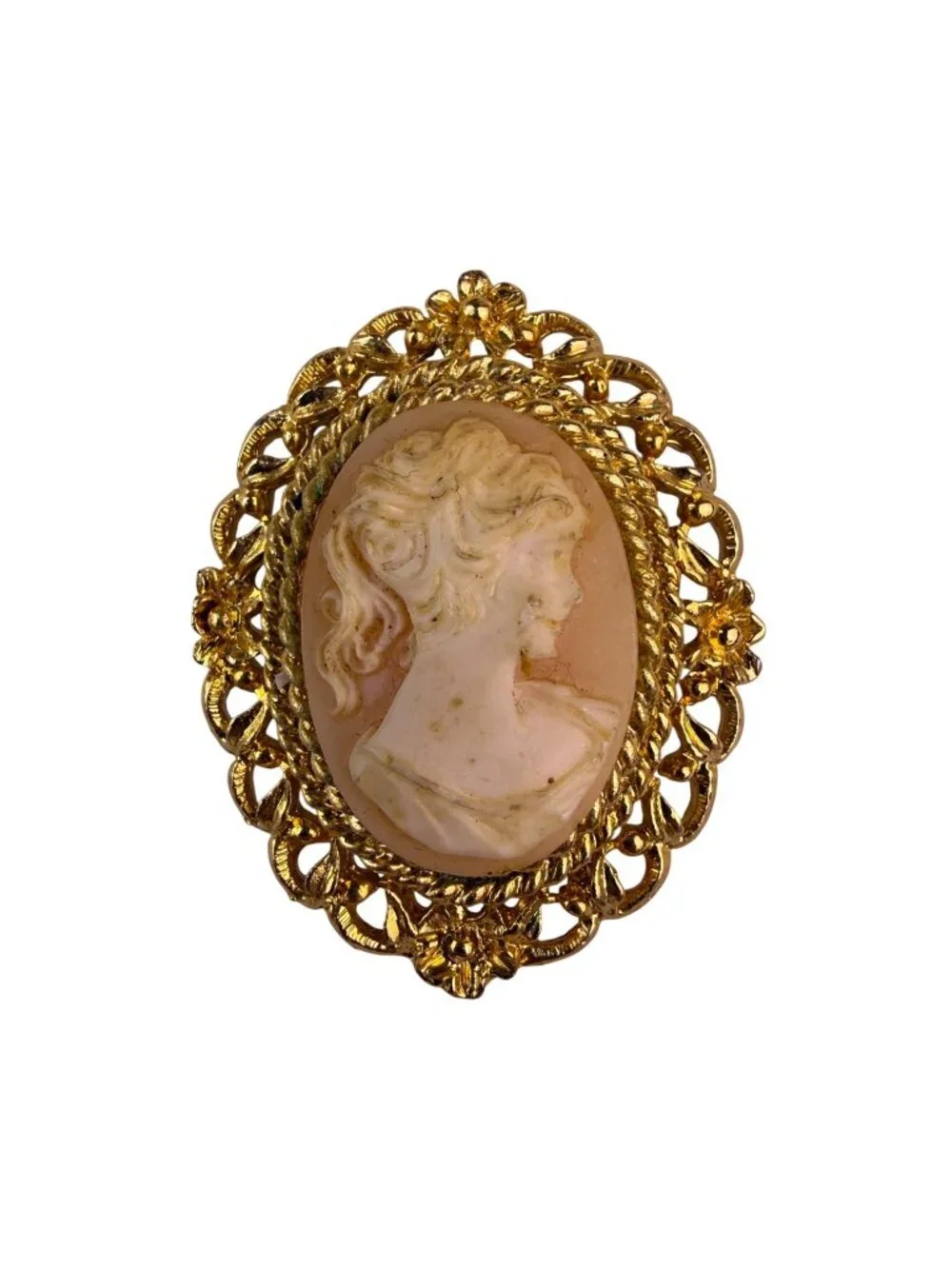 Mid-20Th Century Womens Gold Tone Cameo Brooch Carved Profile